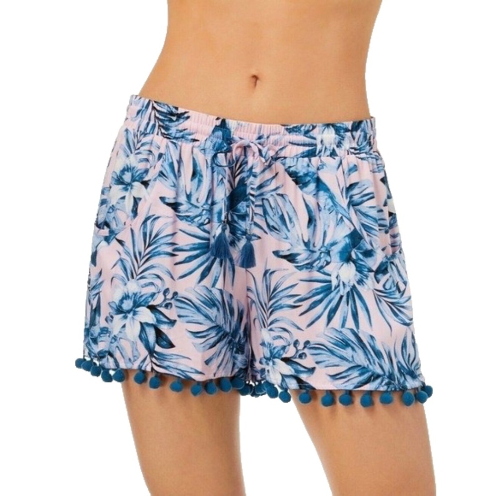 Bar III Tropic Garden Floral Cover Up Shorts W/Tassels & Pom Poms Size XS